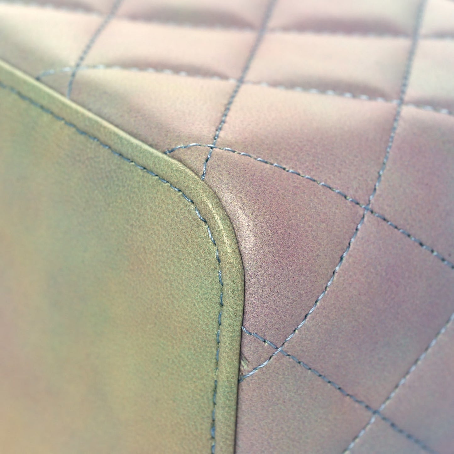 Lambskin Quilted Ombre Small Top Handle Vanity Case With Chain Blue Green