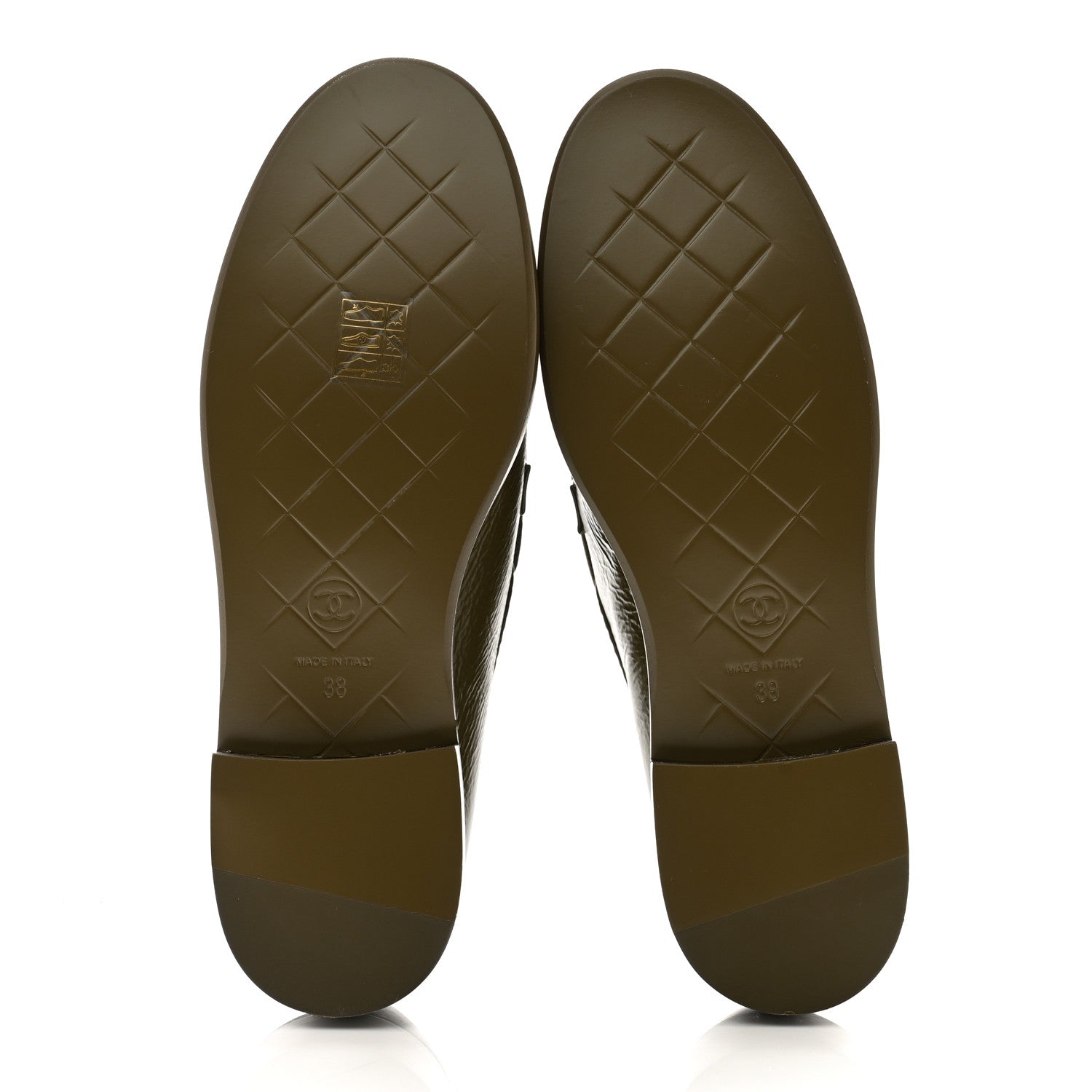 Chanel Shiny Crumpled Lambskin Quilted CC Turnlock Moccasins 38 Khaki 7 of 10