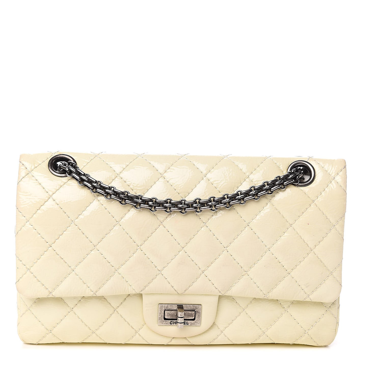 Patent Distressed Calfskin Quilted 2.55 Reissue 225 Flap White