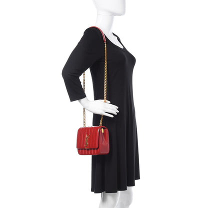 Saint Laurent Patent Matelasse Monogram Small Vicky Chain Bag Red 2 of 11