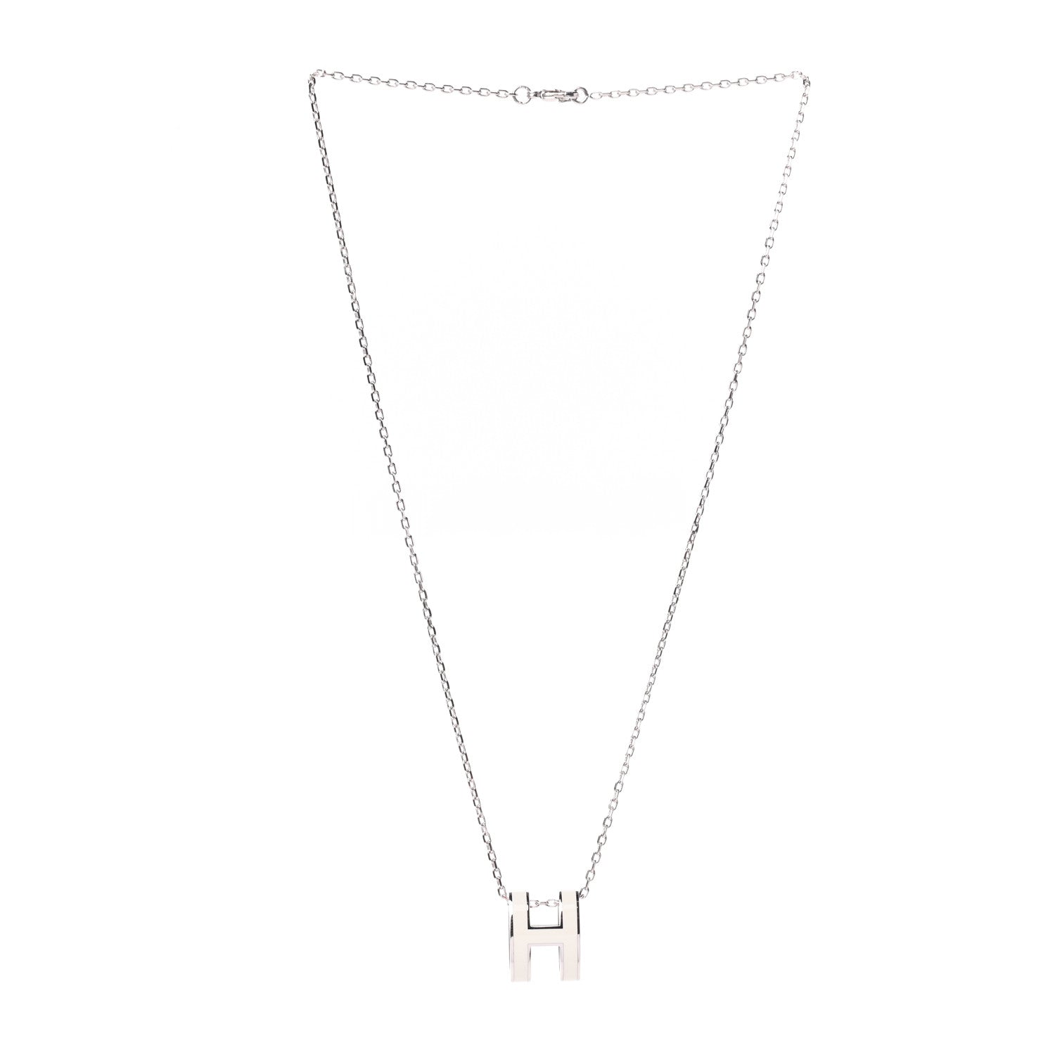Hermes Lacquered Palladium Mini Pop H Pendant Necklace White 3 of 5