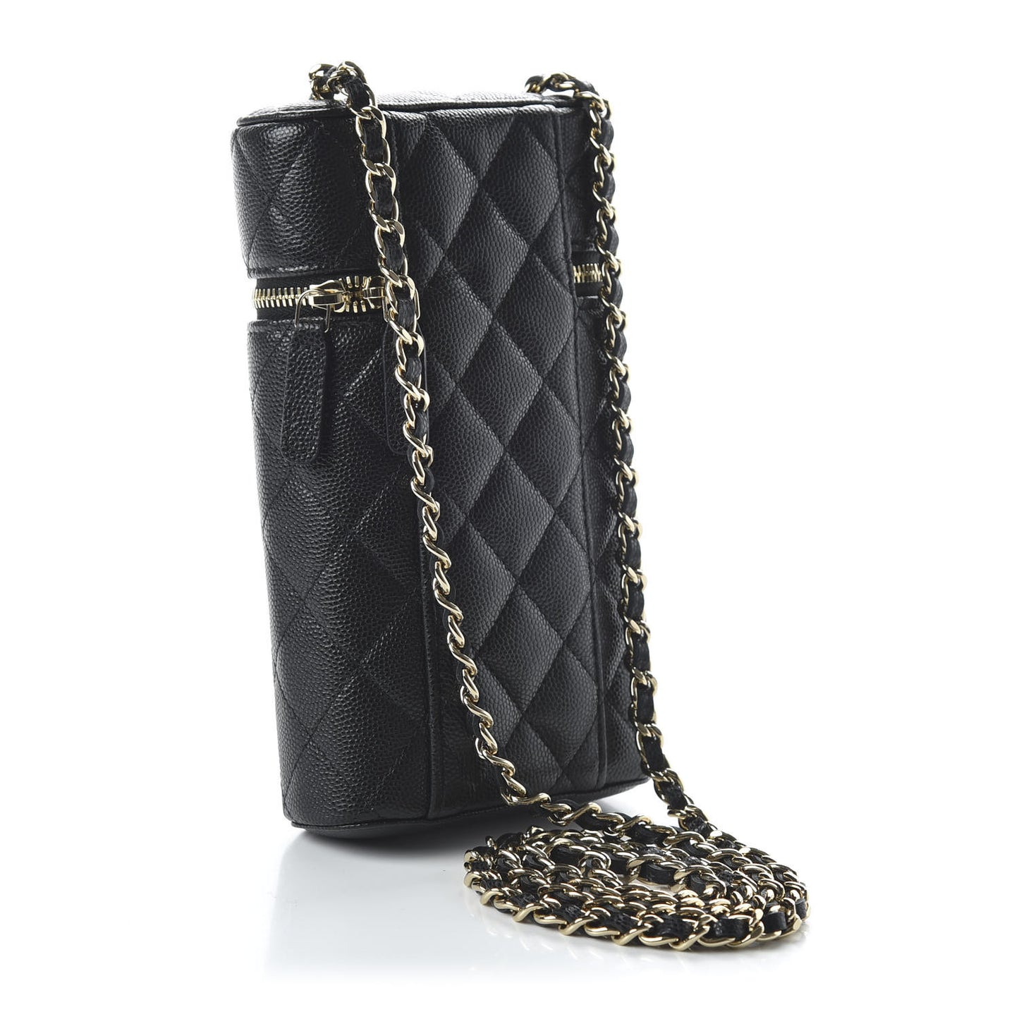 Caviar Quilted Phone Holder With Chain Black