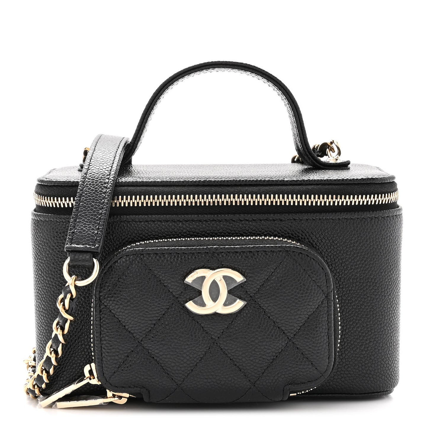Caviar Quilted Top Handle Pocket Vanity Case Black