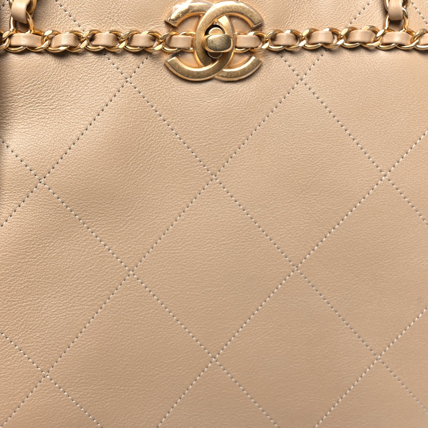 Calfskin Stitched Small Shopping Tote Dark Beige