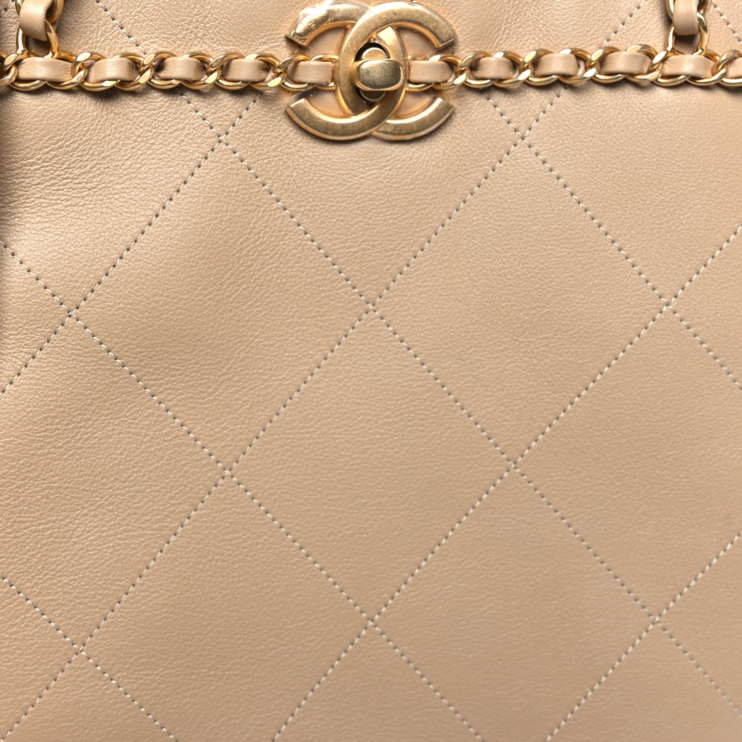 Chanel Calfskin Stitched Small Shopping Tote Dark Beige 7 of 9