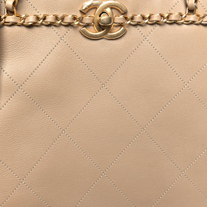 Chanel Calfskin Stitched Small Shopping Tote Dark Beige 7 of 9