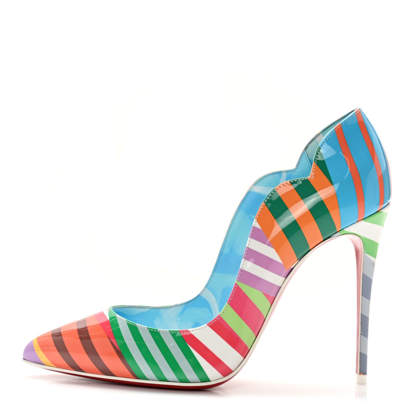 Patent Striped Grand Bain Swimming Pool Hot Chick 100 Pumps 36 Multicolor Lin Blue White