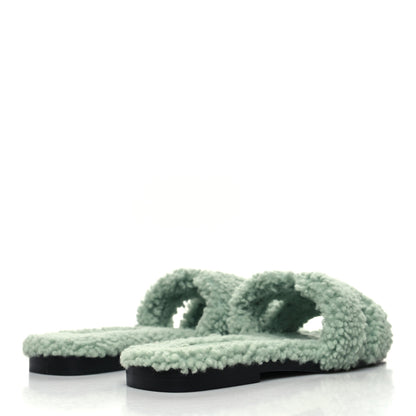 Hermes Woolskin Oran Sandals 36 Vert D’Eau 4 of 8