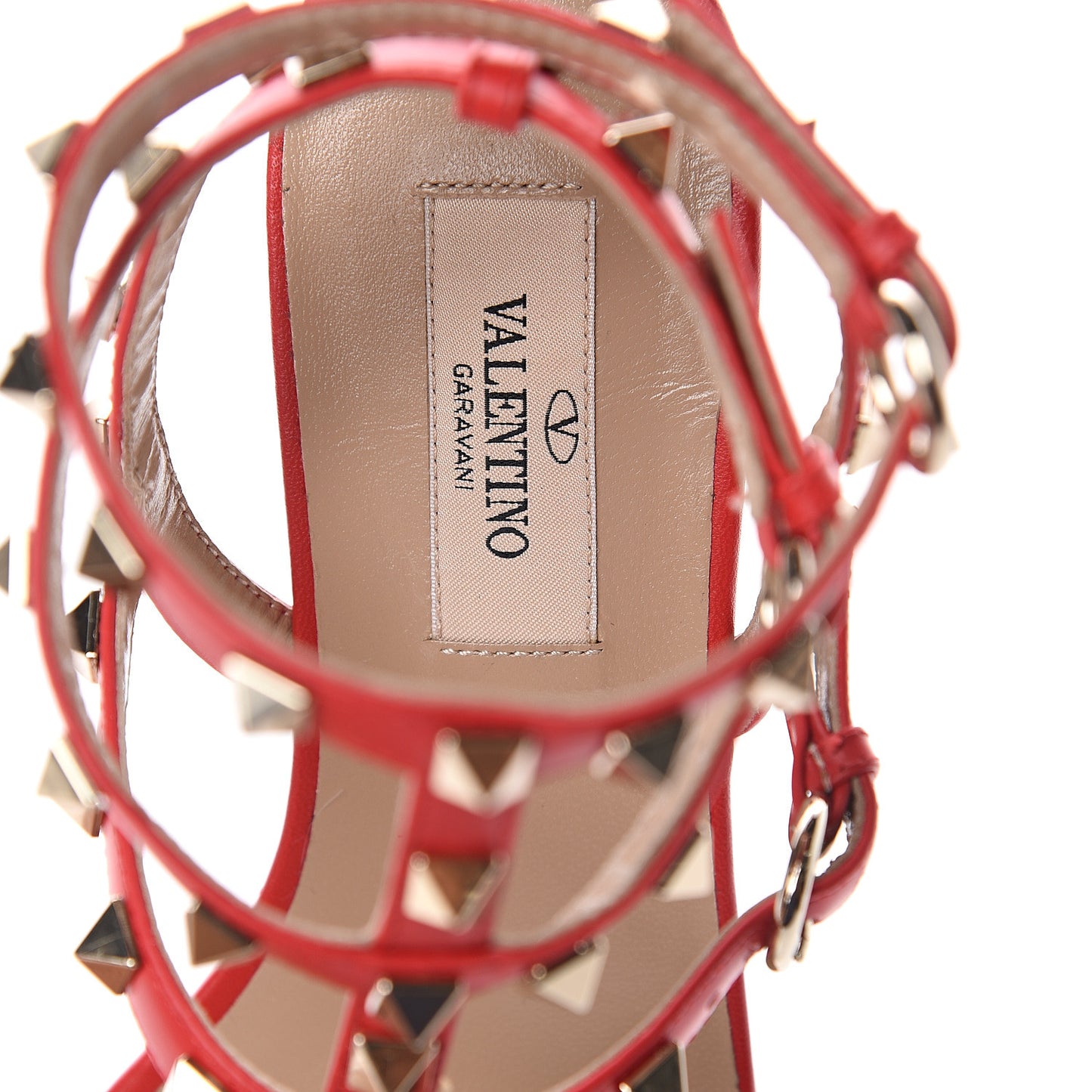 Calfskin Nappa Rockstud Ankle Wrap Flat Thong Sandals 36 Rouge Pur