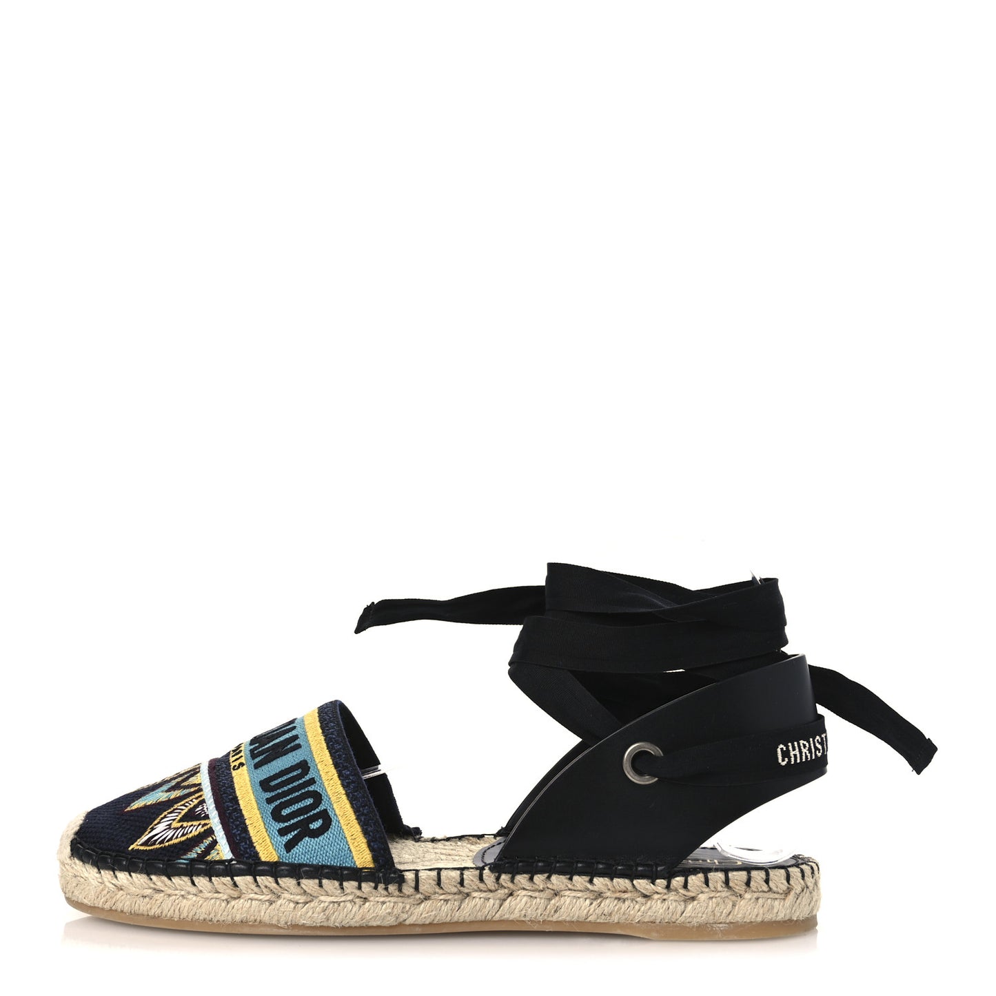 Canvas Calfskin Nicely-D Ankle Tie Espadrilles Flats 41 Black Multicolor