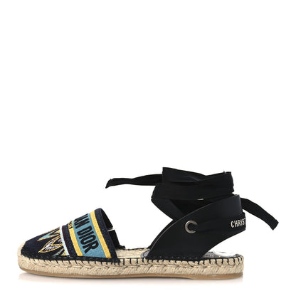 Christian Dior Canvas Calfskin Nicely-D Ankle Tie Espadrilles Flats 41 Black Multicolor 1 of 10