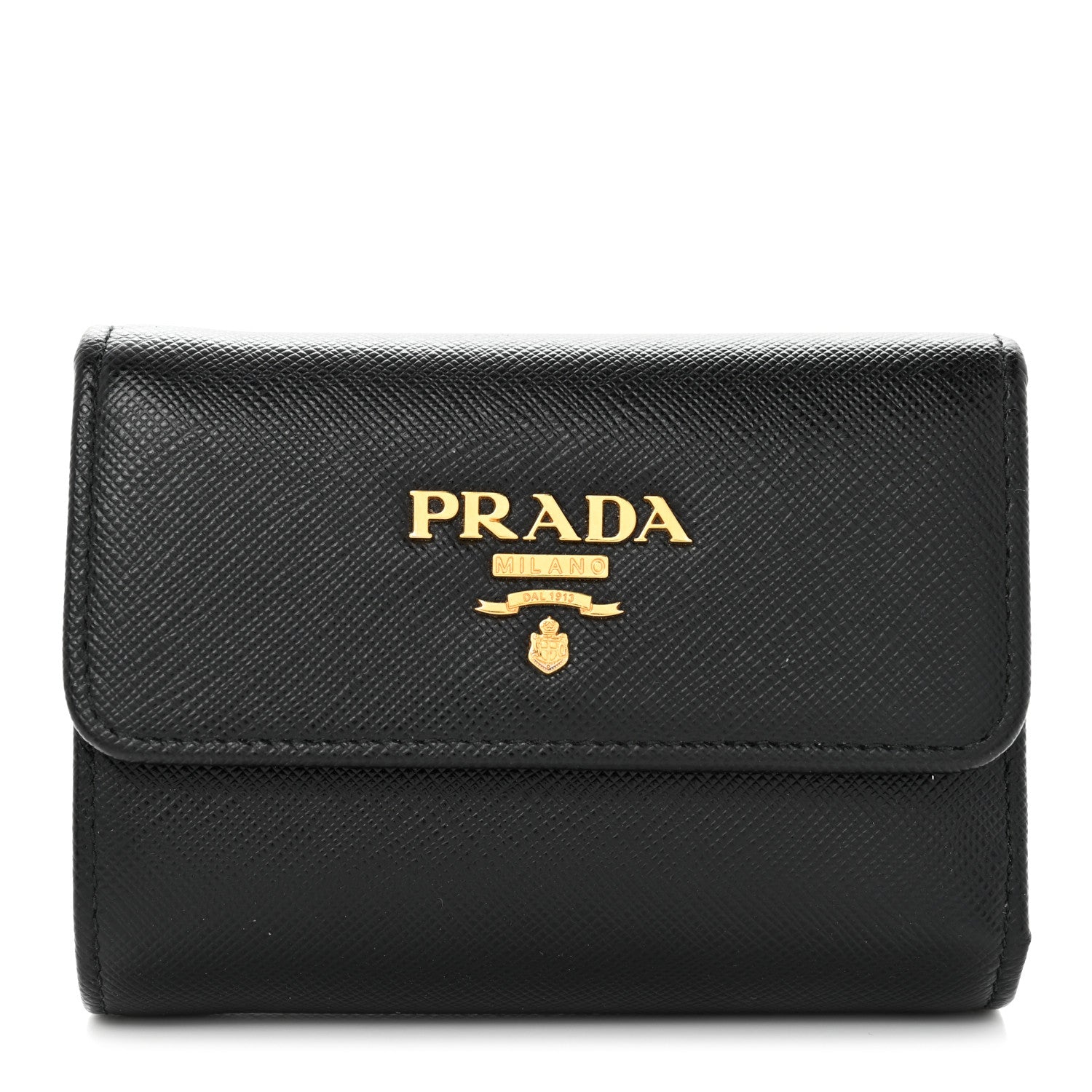 Prada Saffiano Metal Tri-Fold Wallet Black 1 of 8