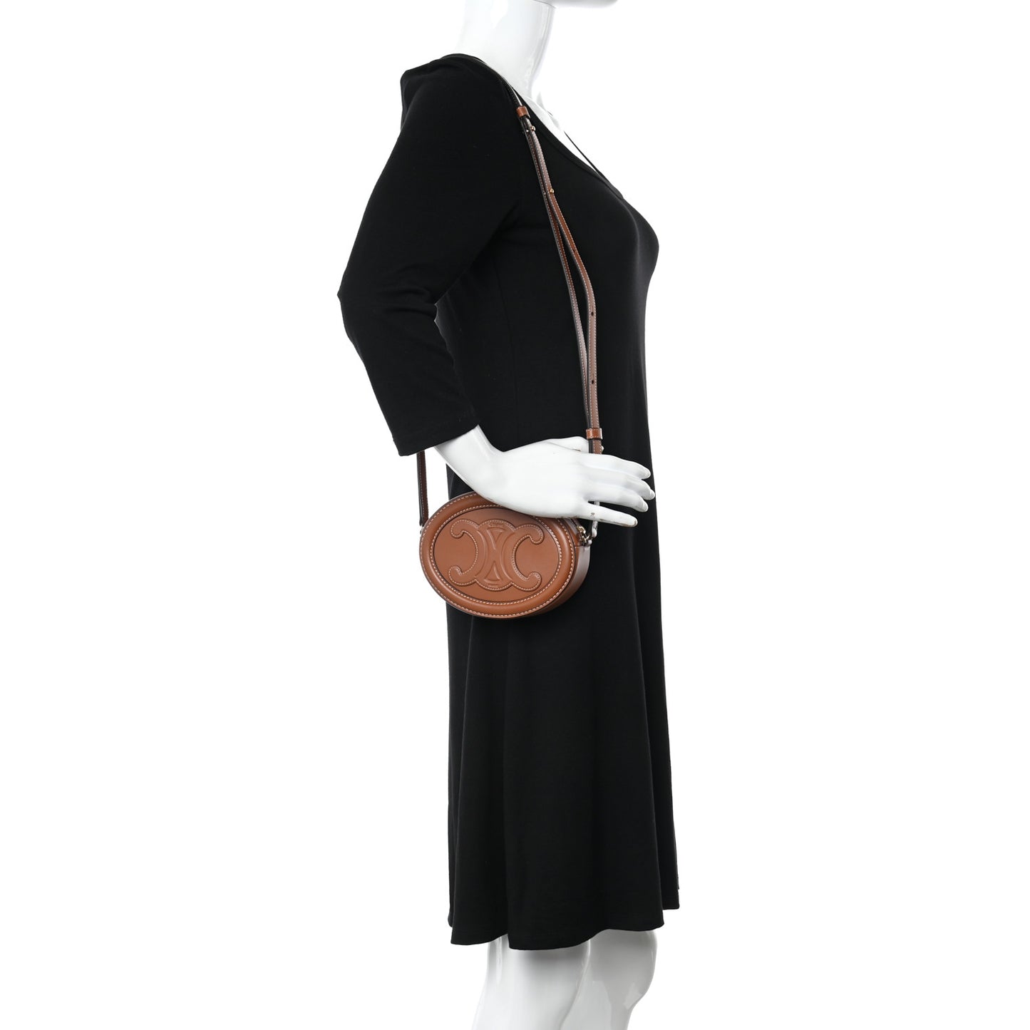 Smooth Calfskin Cuir Small Triomphe Oval Crossbody Purse Tan
