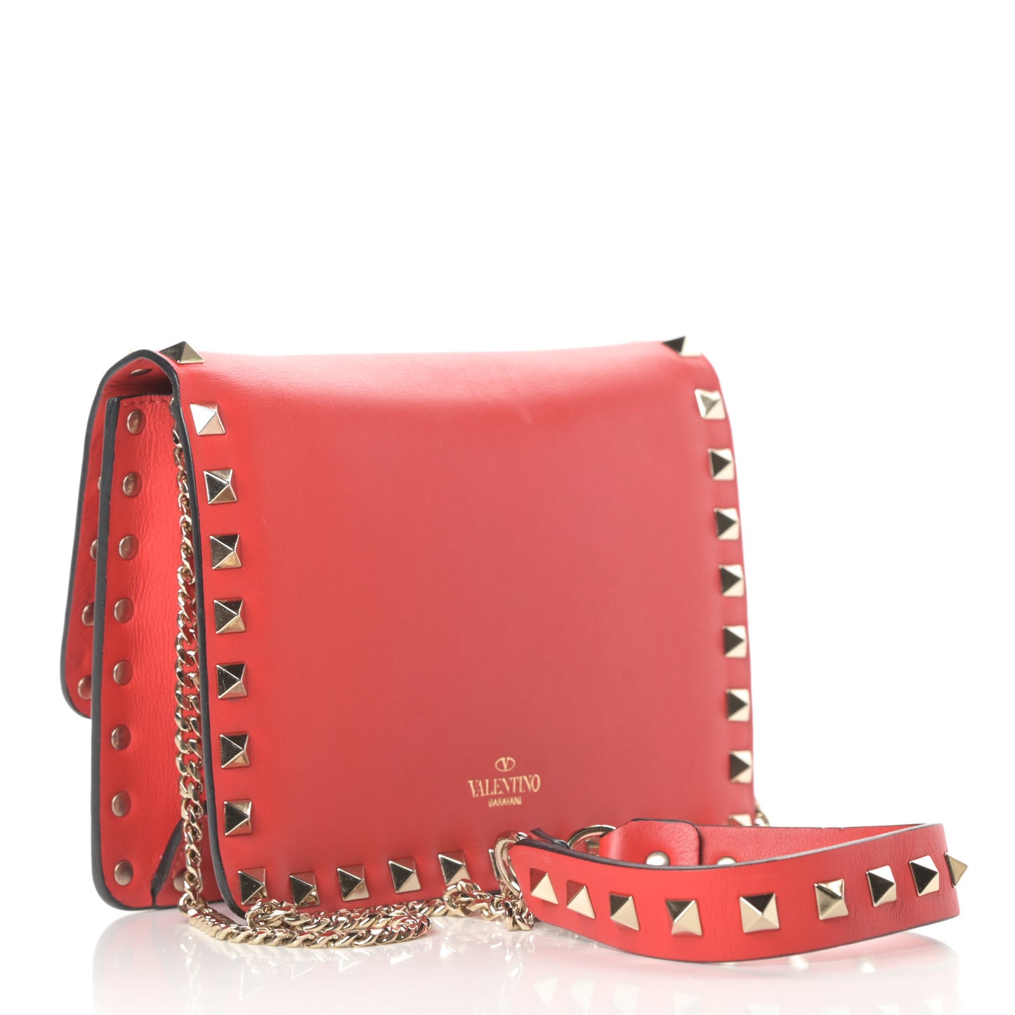 Vitello Mini Rockstud Chain Flap Crossbody Bag Deep Orange