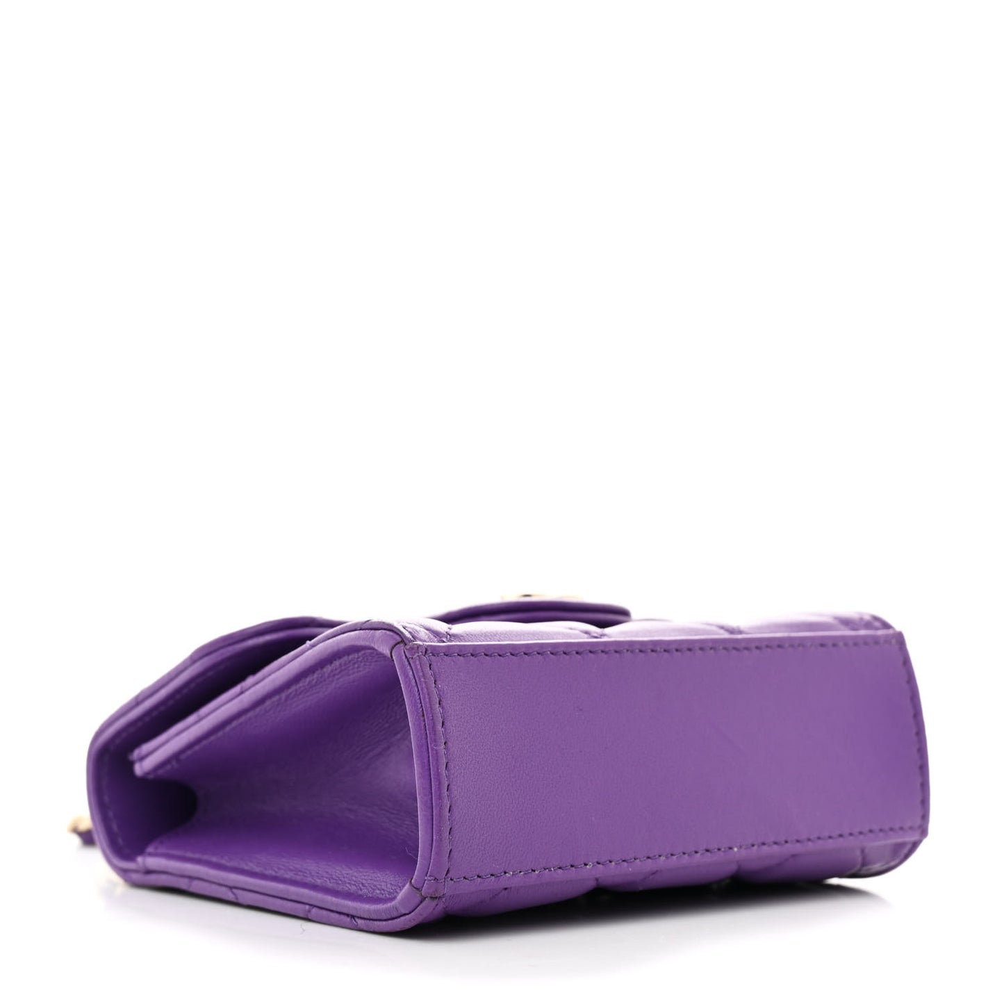 Lambskin Quilted Top Handle Flap Clutch With Chain Purple