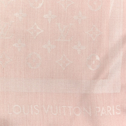 Louis Vuitton Silk Wool Monogram Denim Shawl Light Pink 2 of 4