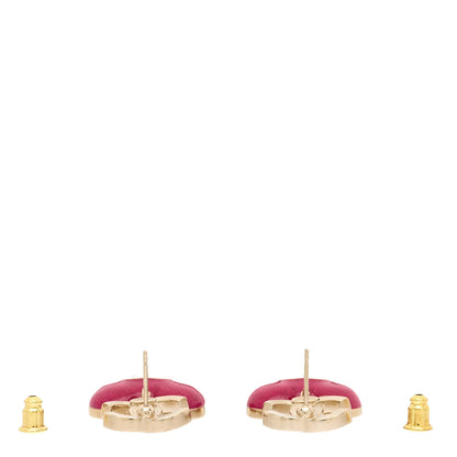 Chanel Crystal CC Resin Heart Drop Earrings Pink Gold 3 of 6