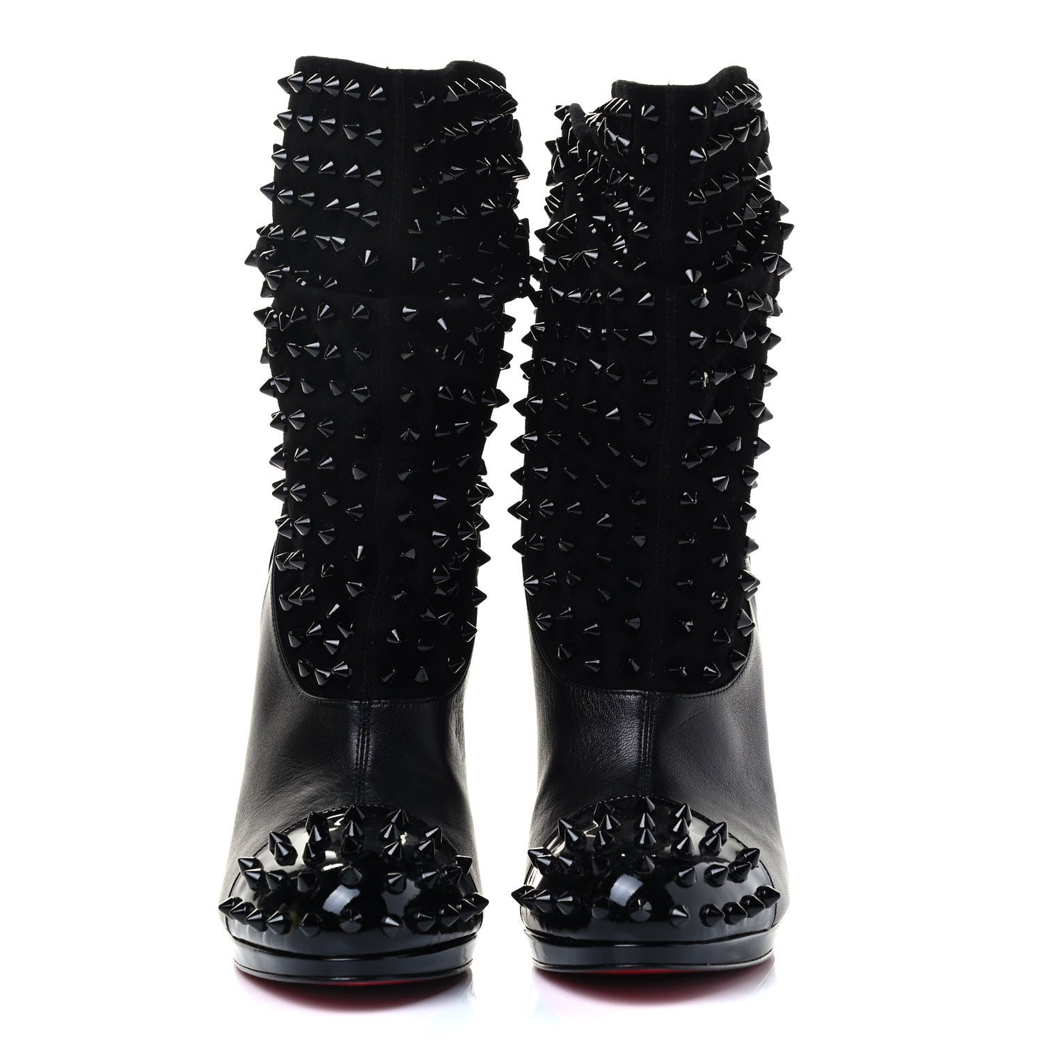 Christian Louboutin Calfskin Suede Patent Spike Wars 120 Ankle Booties 38 Black 2 of 5
