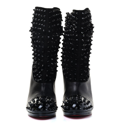 Christian Louboutin Calfskin Suede Patent Spike Wars 120 Ankle Booties 38 Black 2 of 5