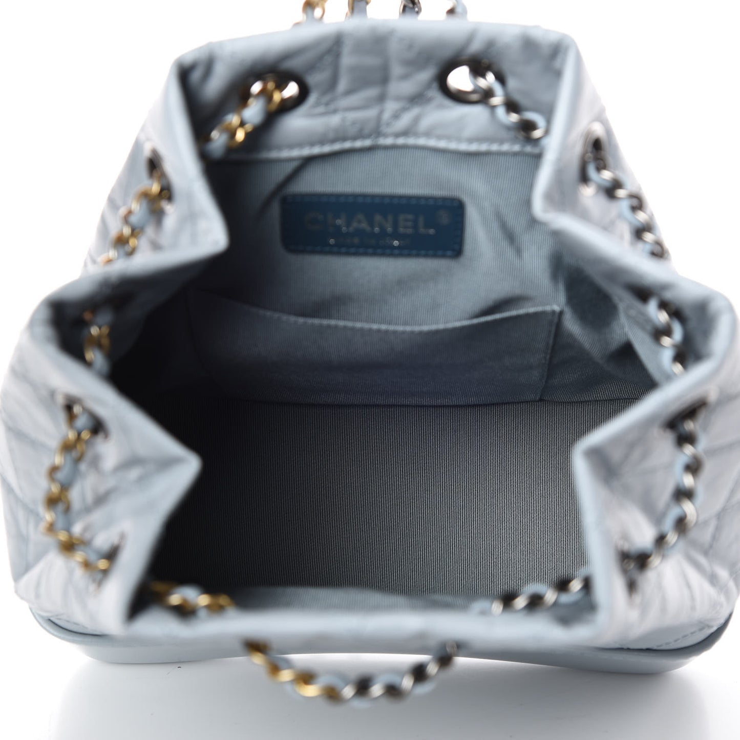 Aged Calfskin Quilted Small Gabrielle Backpack Light Blue