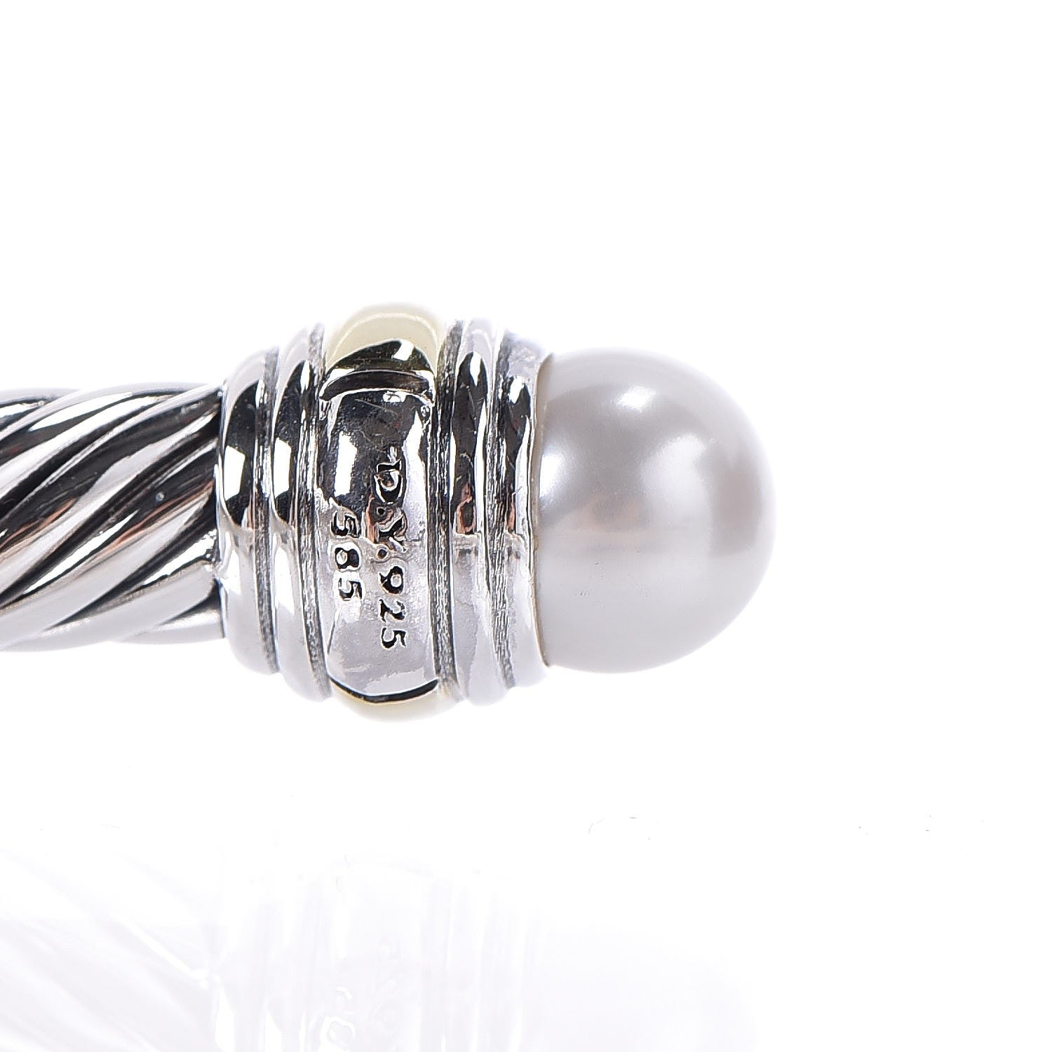 David Yurman Sterling Silver 14K Yellow Gold Pearl 5mm Cable Classics Bracelet 4 of 5