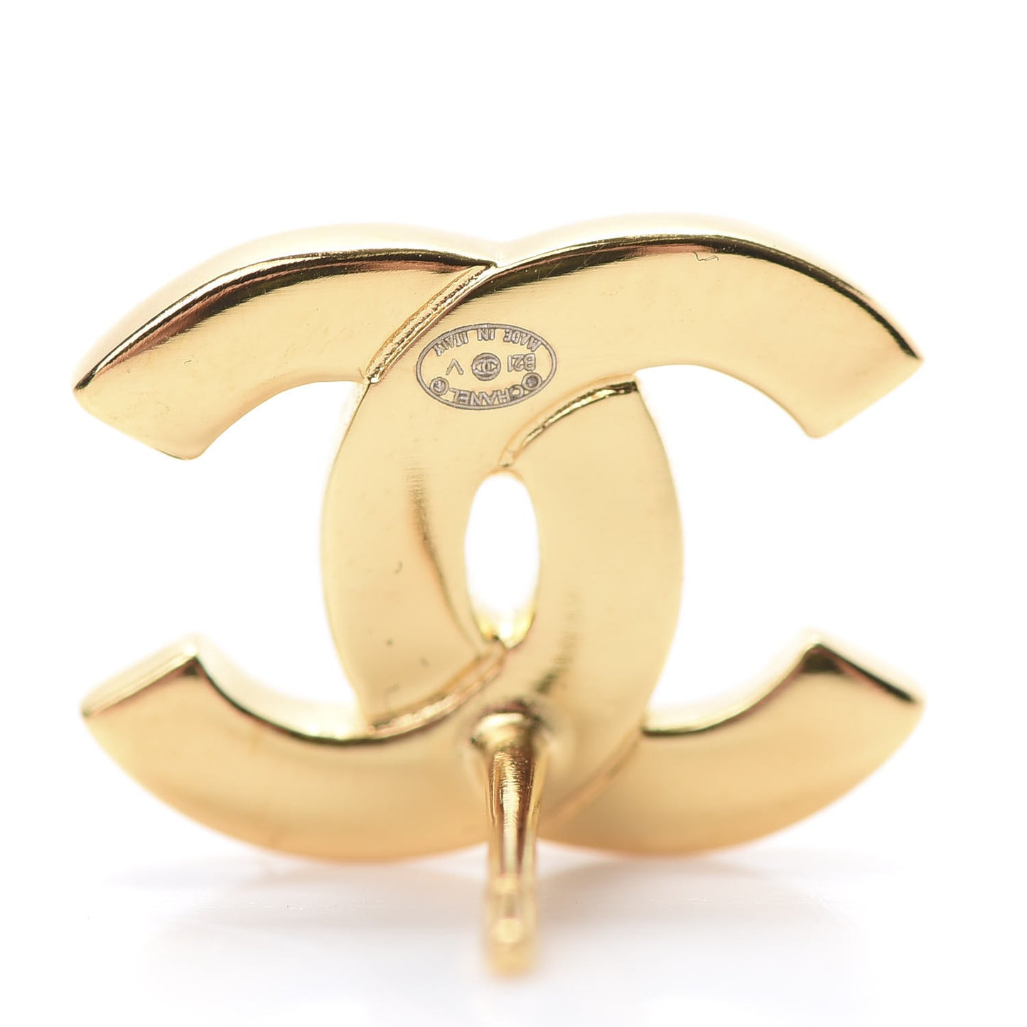 Metal CC Paris Button Stud Earrings Gold