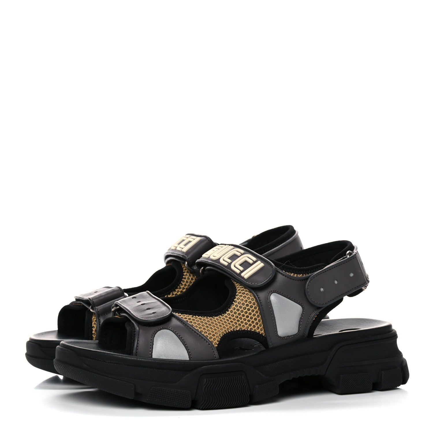 Gucci X SEGA Nappa Mesh Mens Aguru Sandals 9 Loess Black 3 of 10