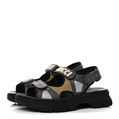 Gucci X SEGA Nappa Mesh Mens Aguru Sandals 9 Loess Black 3 of 10