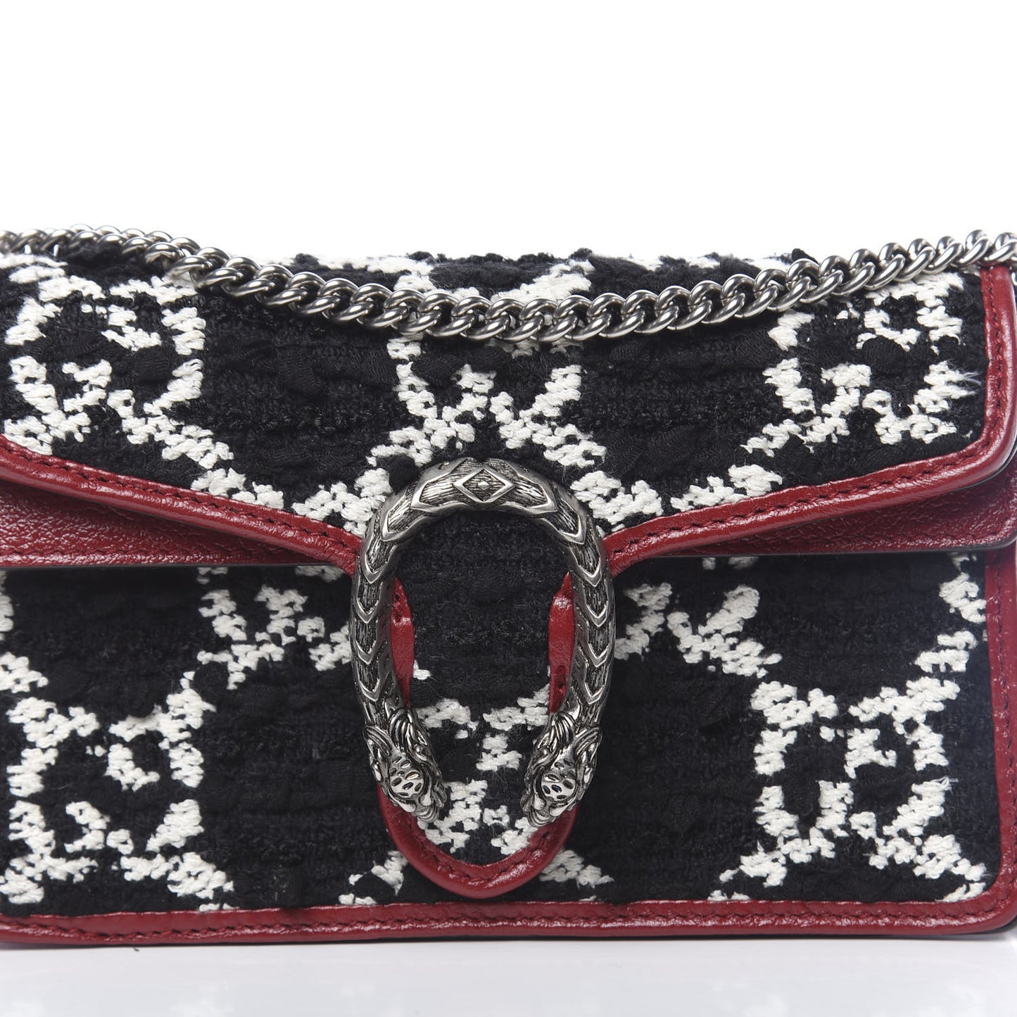 Tweed GG Monogram Super Mini Dionysus Shoulder Bag Black White Romantic Cherry