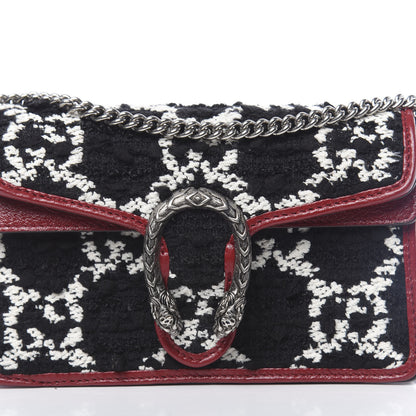 Gucci Tweed GG Monogram Super Mini Dionysus Shoulder Bag Black White Romantic Cherry 7 of 10