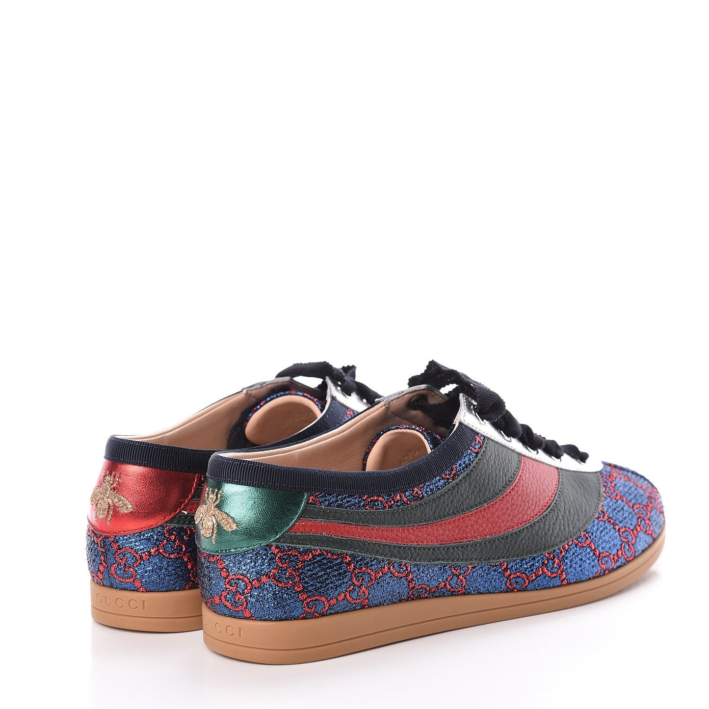Lurex Calfskin Web GG Monogram Womens Falacer Sneakers 38.5 Iridescent Blue Iridescent Red Silver