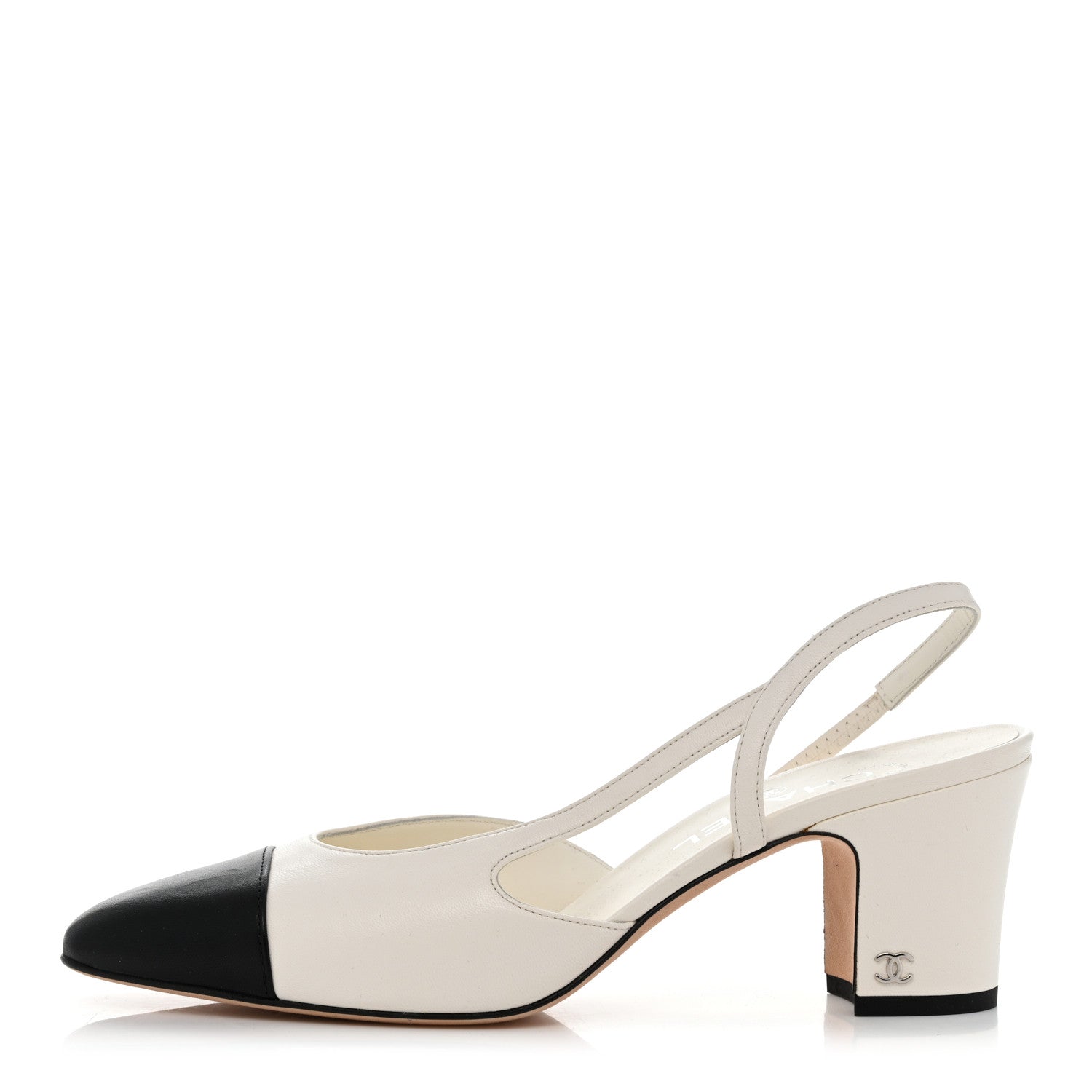 Chanel Lambskin Cap Toe CC Slingback Pumps 39.5 White Black 1 of 8