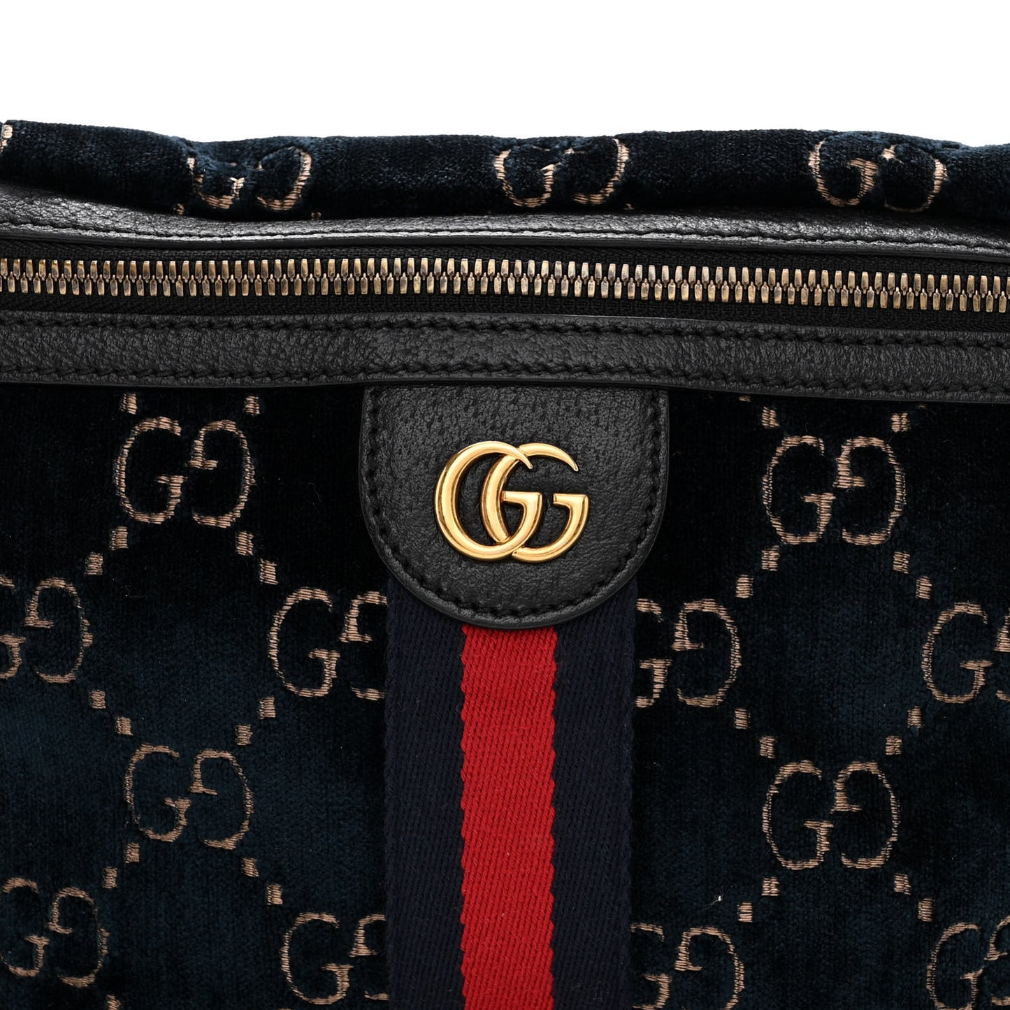 Velvet GG Monogram Web Belt Bag Blue Beige