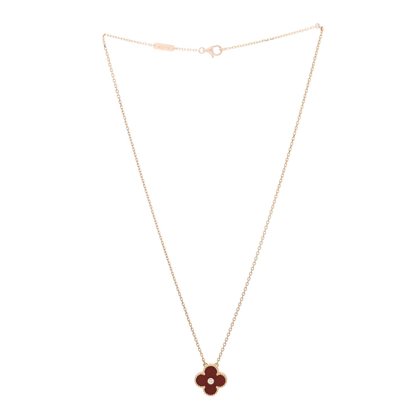18K Rose Gold Diamond Carnelian Vintage Alhambra Pendant Necklace