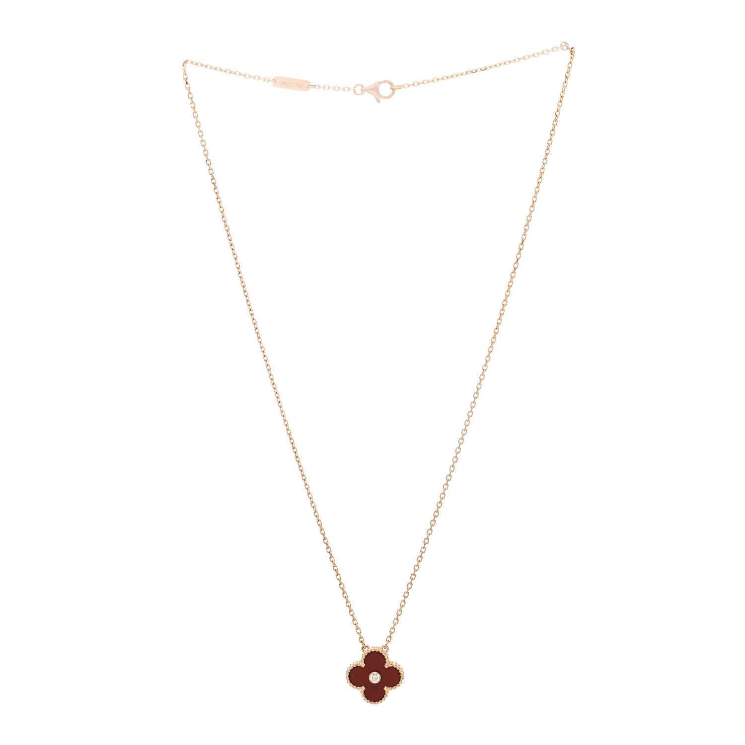 Van Cleef & Arpels 18K Rose Gold Diamond Carnelian Vintage Alhambra Pendant Necklace 3 of 5