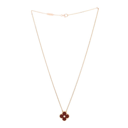Van Cleef & Arpels 18K Rose Gold Diamond Carnelian Vintage Alhambra Pendant Necklace 3 of 5