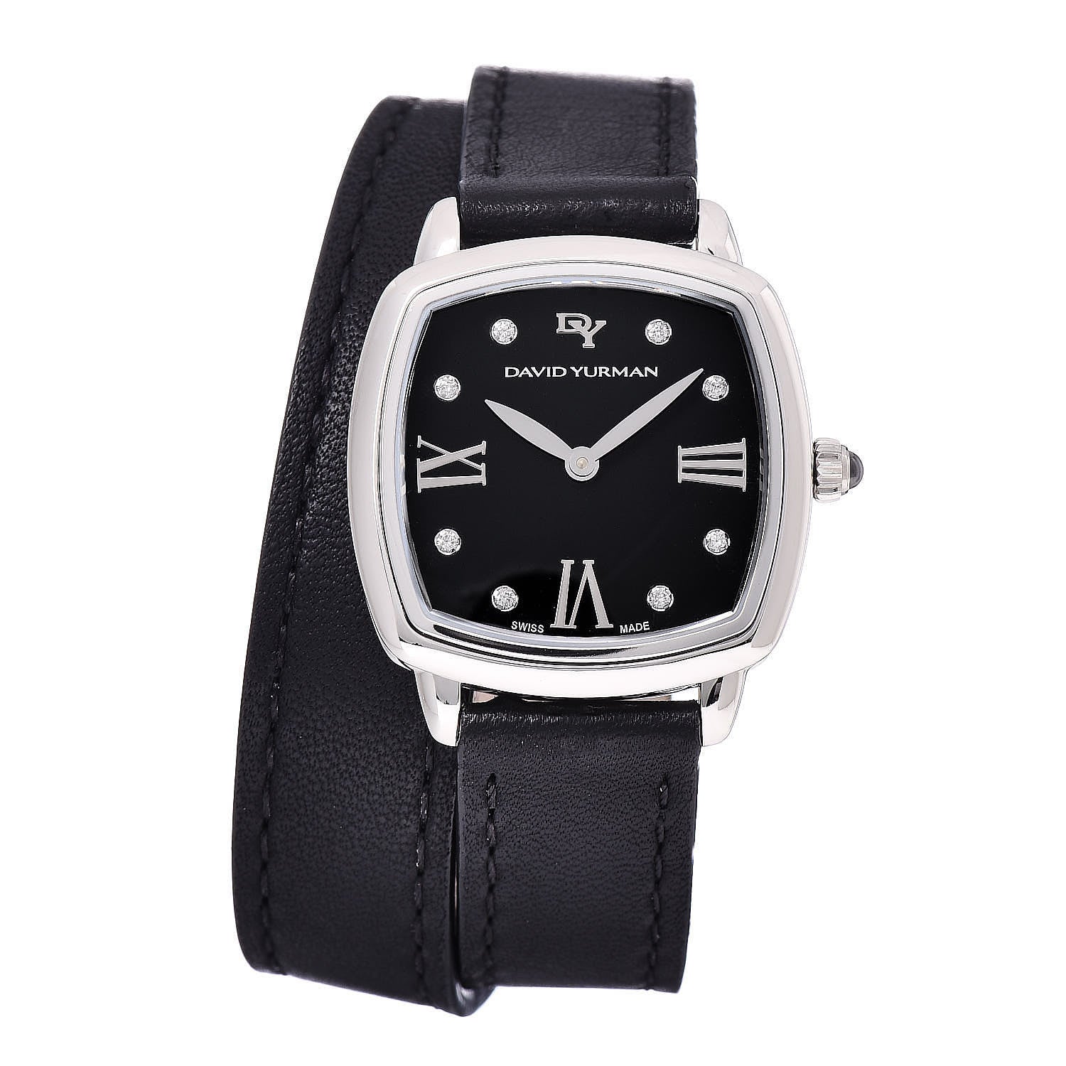 David Yurman Stainless Steel Calfskin Diamond 27mm Albion Wrap Quartz Watch Black 1 of 8