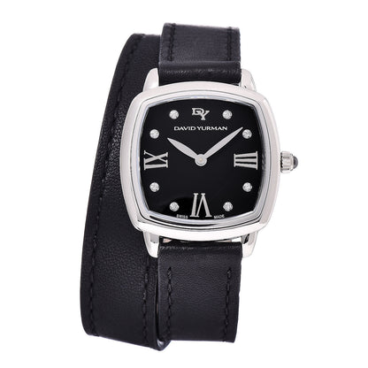 David Yurman Stainless Steel Calfskin Diamond 27mm Albion Wrap Quartz Watch Black 1 of 8