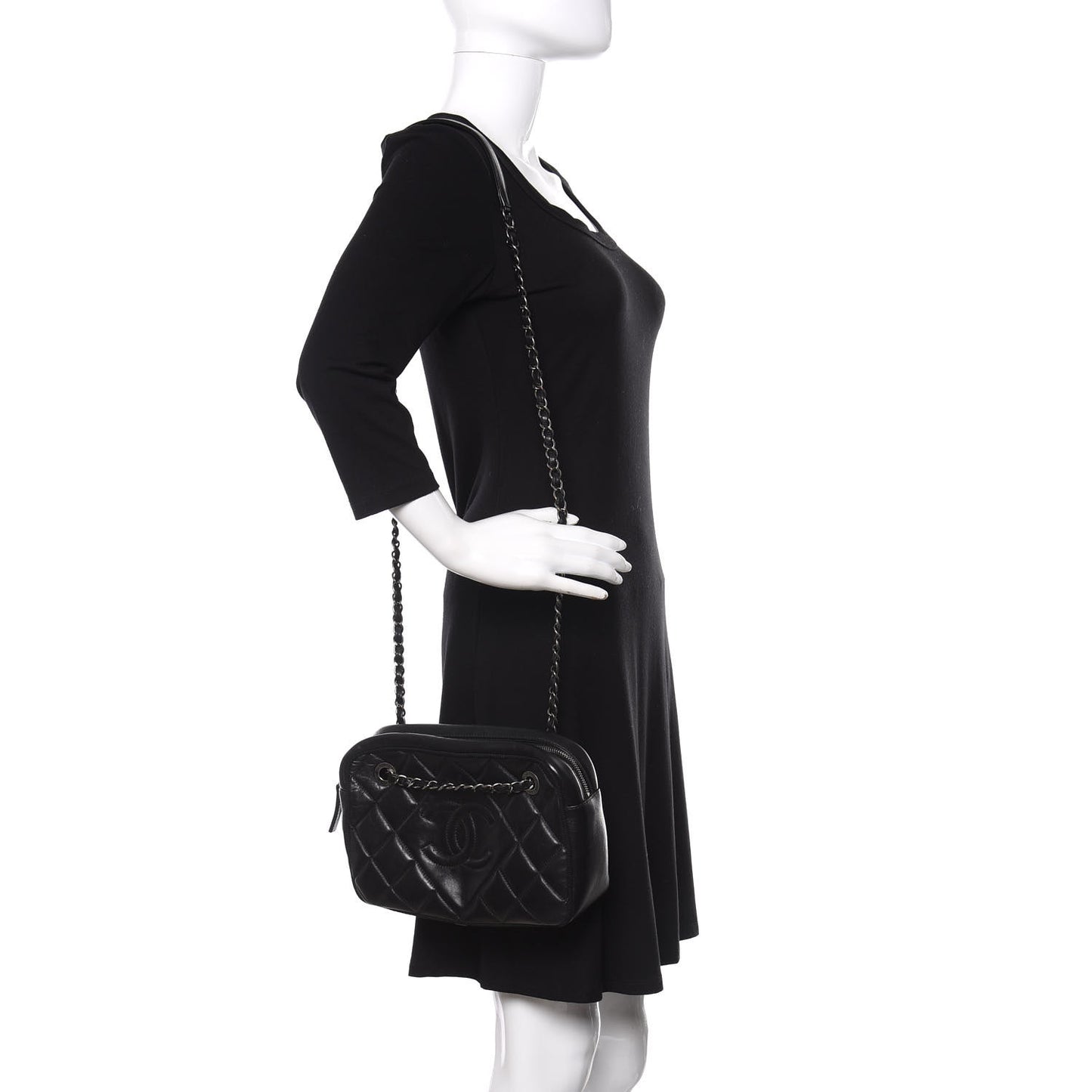 Lambskin Quilted Small Diamond CC Camera Case Black