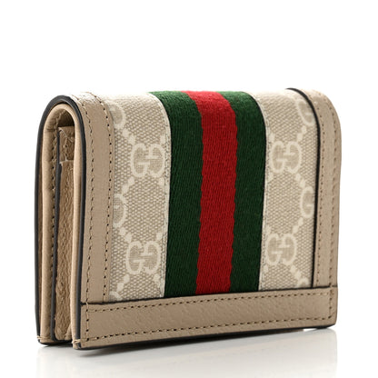 Gucci GG Supreme Monogram Textured Dollar Calfskin Web Ophidia Card Case Beige Mystic White Oatmeal 3 of 7