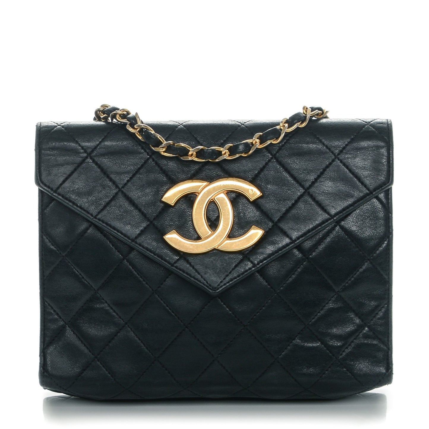 Lambskin Quilted Small Single Flap Navy