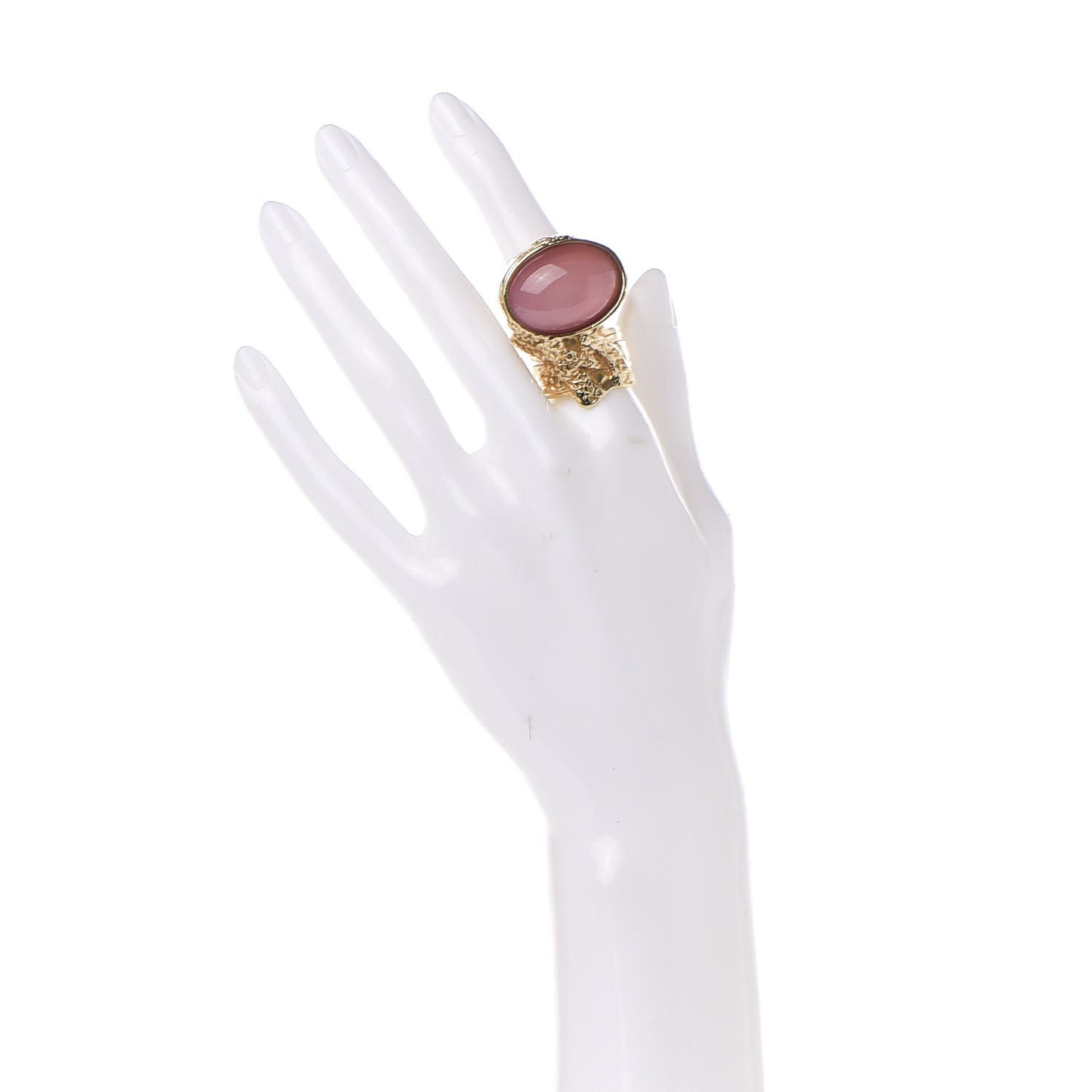 Glass Cabochon Arty Ovale Ring 6 Gold Pink