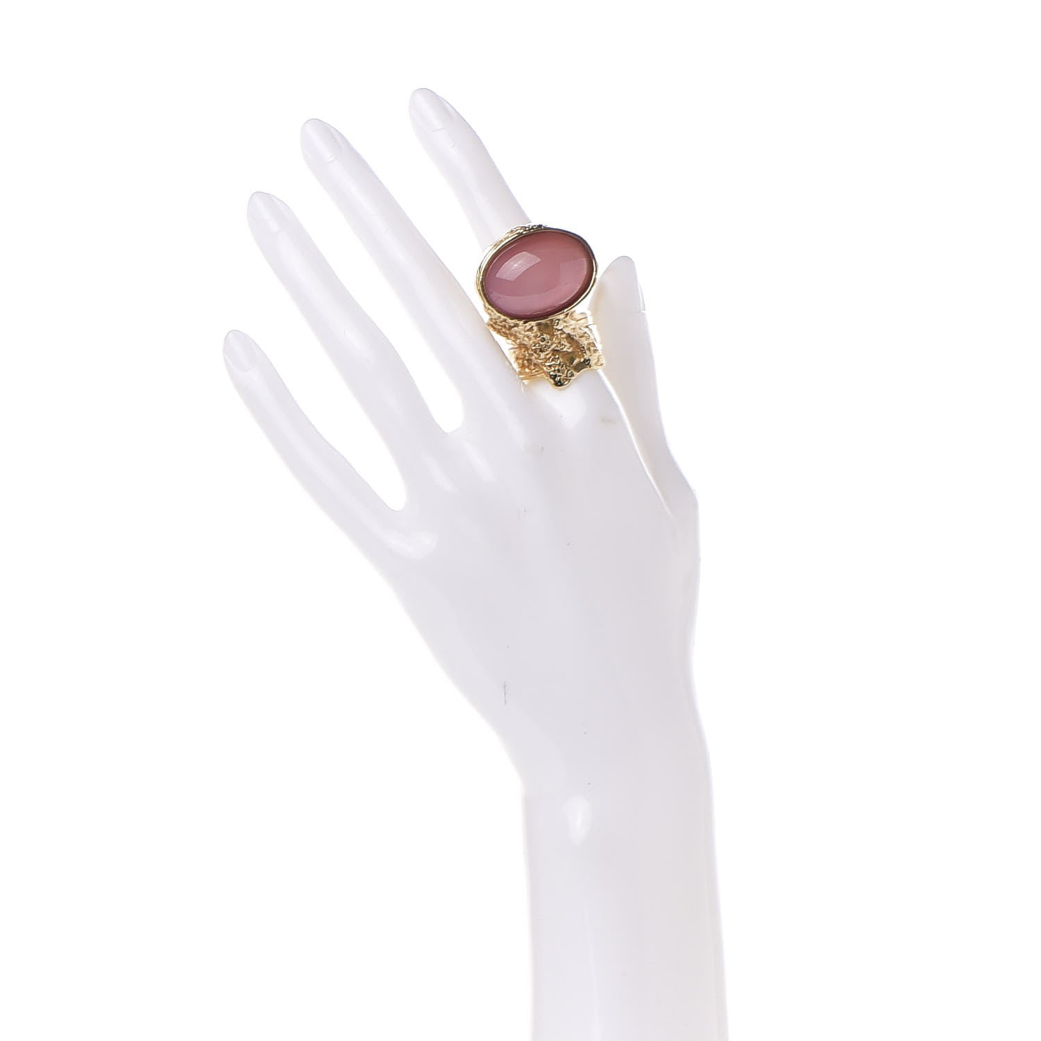 Saint Laurent Glass Cabochon Arty Ovale Ring 6 Gold Pink 2 of 4
