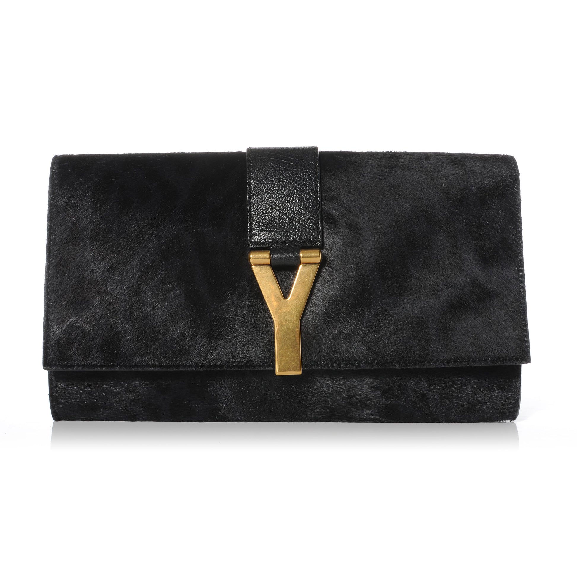 Saint Laurent Calf Hair and Leather ChYc Clutch Black 1 of 9
