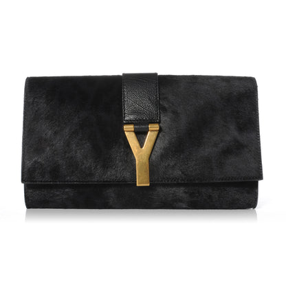Saint Laurent Calf Hair and Leather ChYc Clutch Black 1 of 9