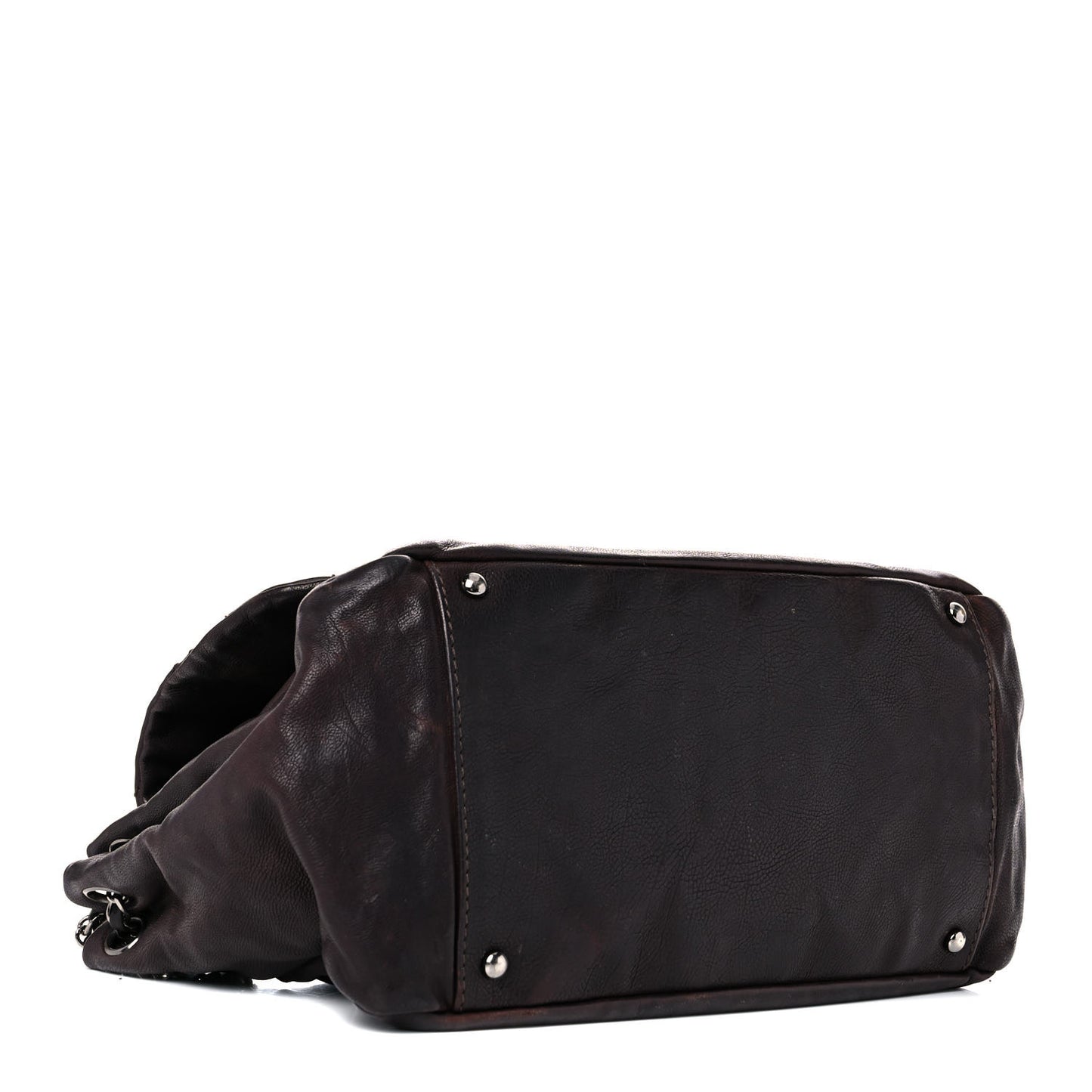 Calfskin Diamond Stitch Accordion Flap Brown