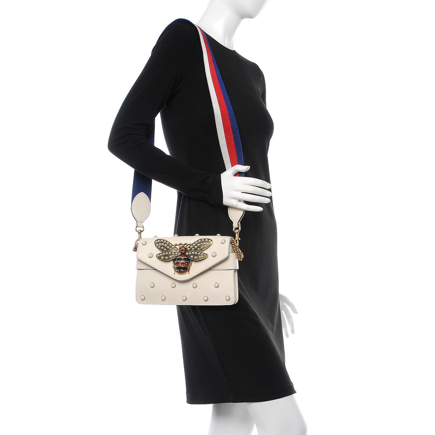 Nappa Pearl Studded Mini Queen Margaret Broadway Shoulder Bag Mystic White