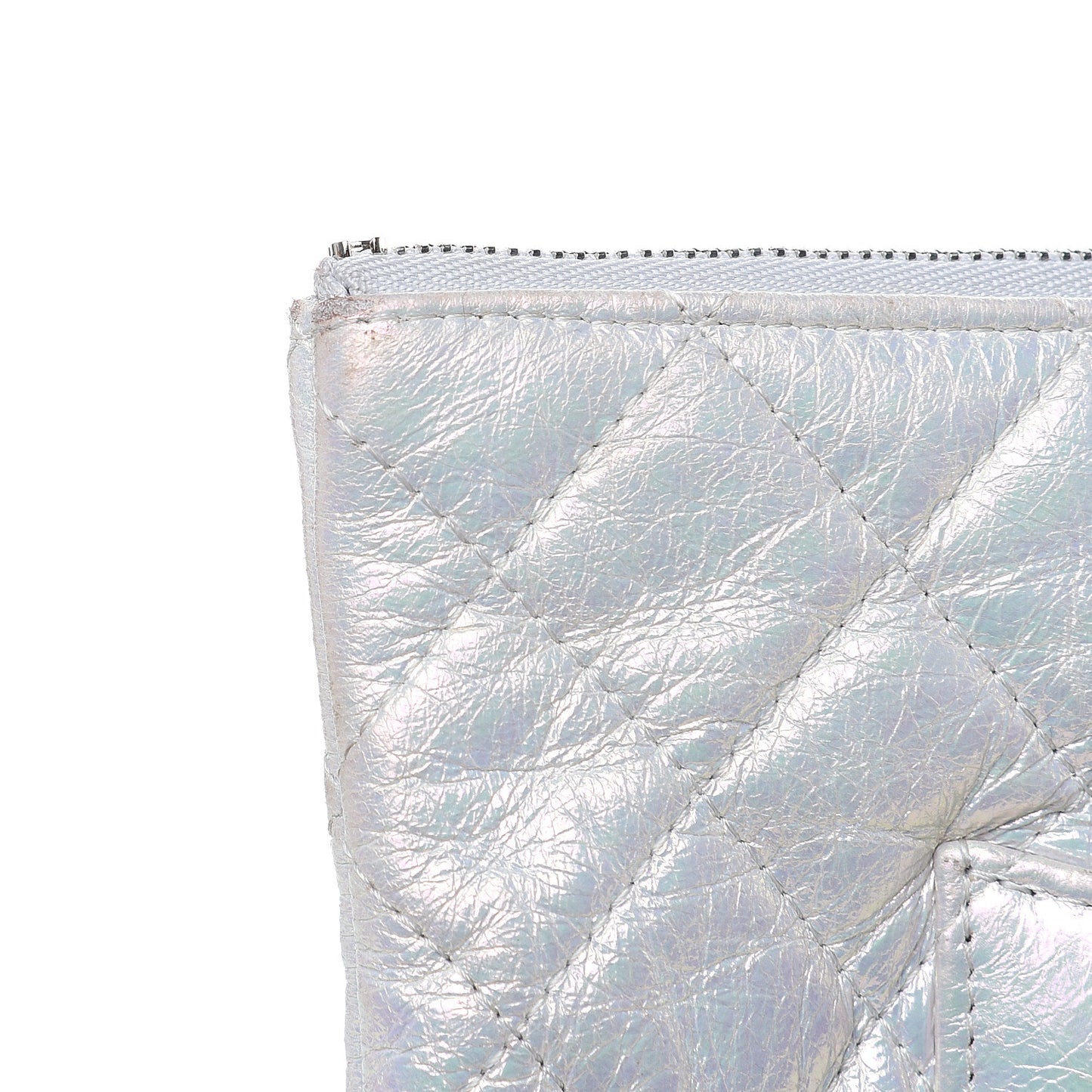 Iridescent Crumpled Calfskin CC Ripples Medium Cosmetic Case White