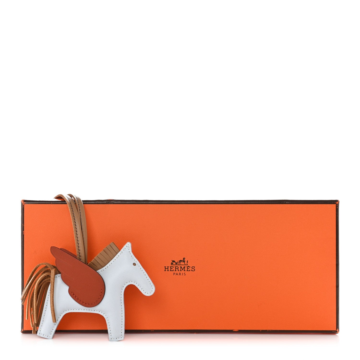 Hermes Milo Lambskin Grigri Rodeo Pegase Horse Bag Charm PM Bleu Brume Chai Cornaline 6 of 6