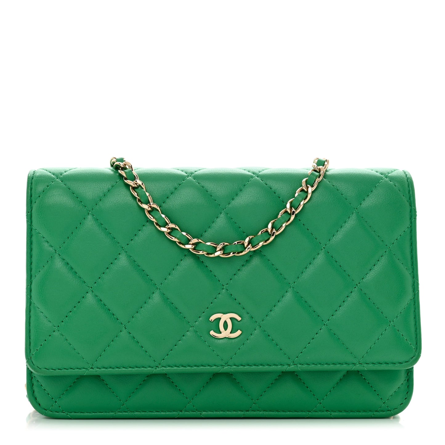 Lambskin Quilted Wallet On Chain WOC Green